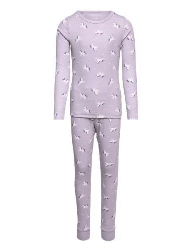 Nmfnightset Lavender Unicorn Rib Noos Pyjamassæt Purple Name It