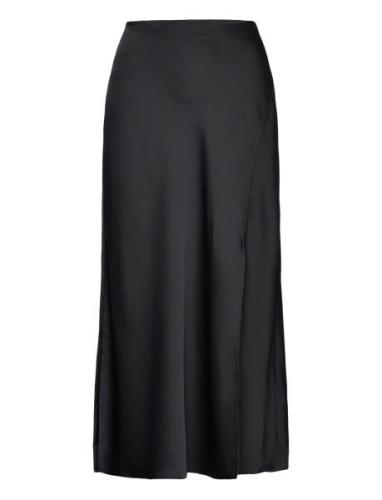 Satin Crepe A-Line Skirt Knælang Nederdel Black Lauren Ralph Lauren