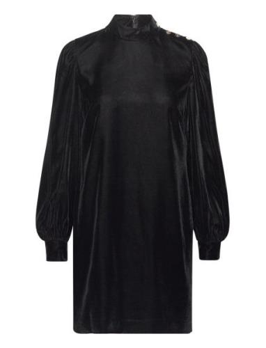 Button-Trim Velvet Mockneck Dress Kort Kjole Black Lauren Ralph Lauren