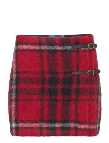 Plaid Leather-Trim Wrap Skirt Kort Nederdel Red Polo Ralph Lauren
