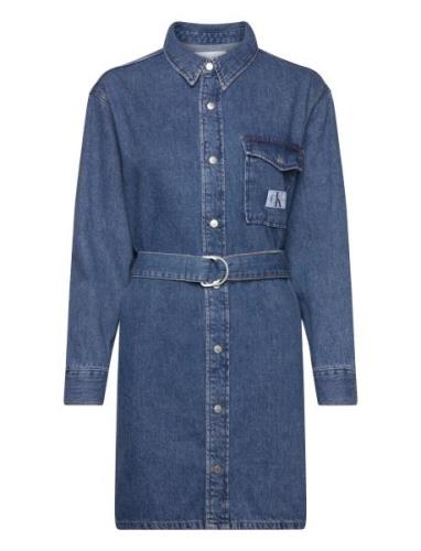 Belted Utility Shirt Dress Knælang Kjole Blue Calvin Klein Jeans