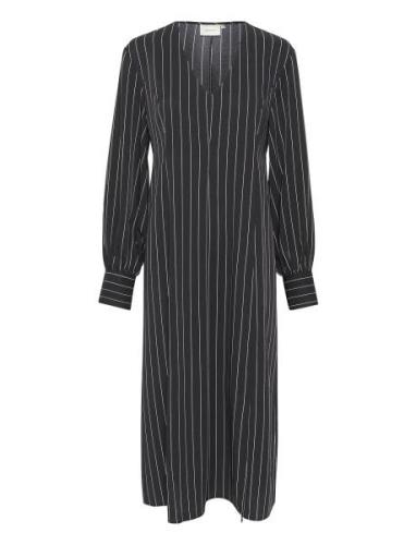 Fryla P V-Neck Midi Dress Knælang Kjole Black Gestuz