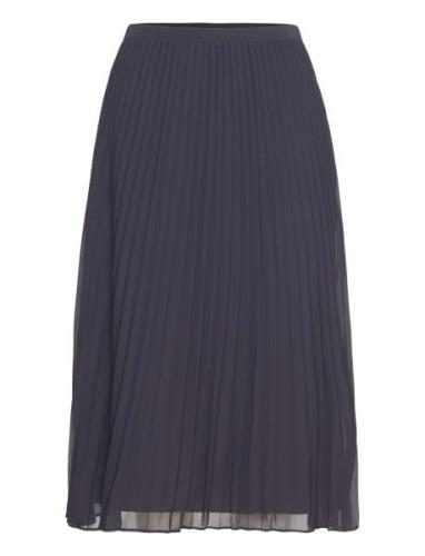 Pleated Solid Skirt Knælang Nederdel Blue French Connection