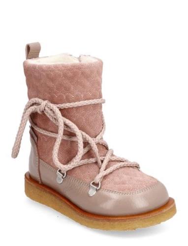 Boots - Flat - With Lace And Zip Vinterstøvler Med Snøre Pink ANGULUS
