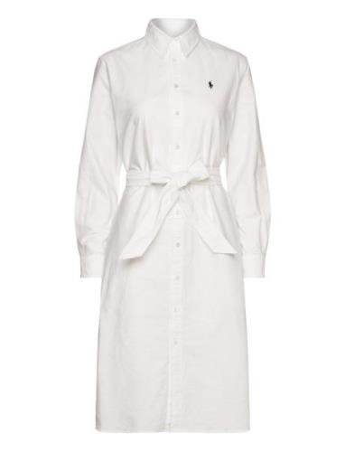 Belted Cotton Oxford Shirtdress Knælang Kjole White Polo Ralph Lauren