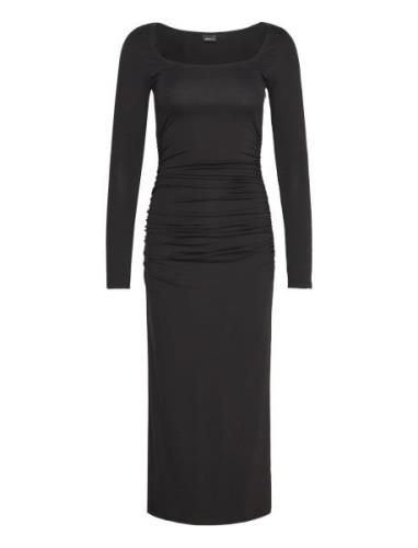 Soft Touch Ruched Midi Dress Knælang Kjole Black Gina Tricot