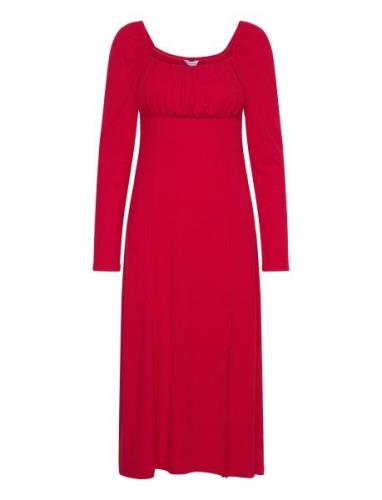 Neija Square Neck Midi Dress Knælang Kjole Red Bubbleroom