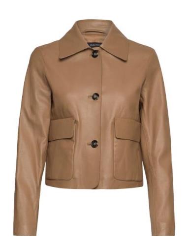 100% Leather Jacket With Buttons Læderjakke Skindjakke Brown Mango