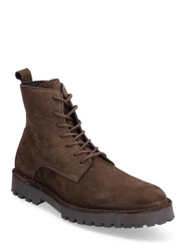 Slhricky Nubuck Lace-Up Boot B Snørestøvler Brown Selected Homme