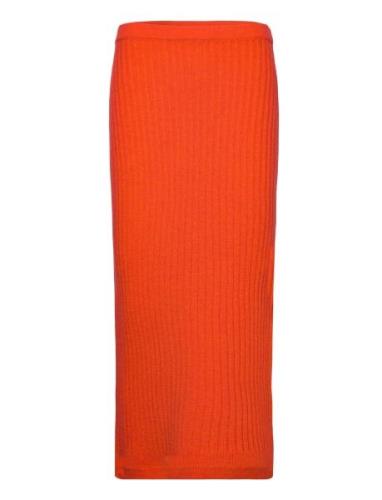 Rib Knit Skirt Knælang Nederdel Orange Filippa K