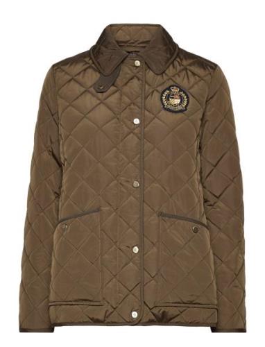 Crest-Patch Quilted Jacket Quiltet Jakke Khaki Green Lauren Ralph Laur...