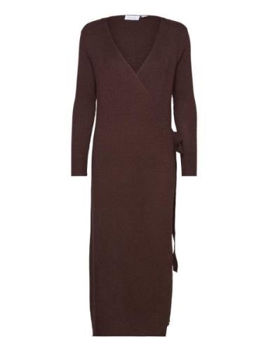 Vicomfy L/S Wrap Knit Dress/Su - Noos Knælang Kjole Brown Vila