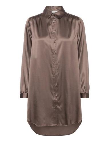 Silk Shirt Dress Dresses Shirt Dresses Brown Rosemunde