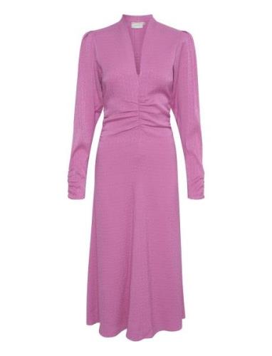 Brinagz Midi V-Neck Dress Knælang Kjole Pink Gestuz