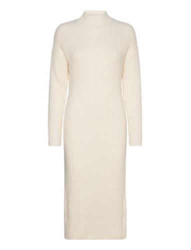 Knitted Turtleneck Dress Knælang Kjole White Gina Tricot