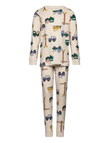 Pajama Cars Dinos Pyjamassæt Beige Lindex