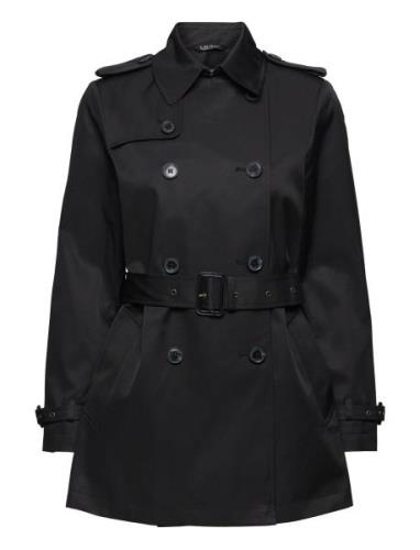 Belted Cotton-Blend Trench Coat Trenchcoat Frakke Black Lauren Ralph L...