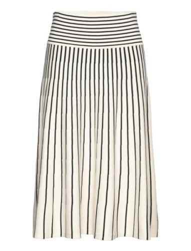 Striped Cotton-Blend Midi Skirt Knælang Nederdel Cream Lauren Ralph La...