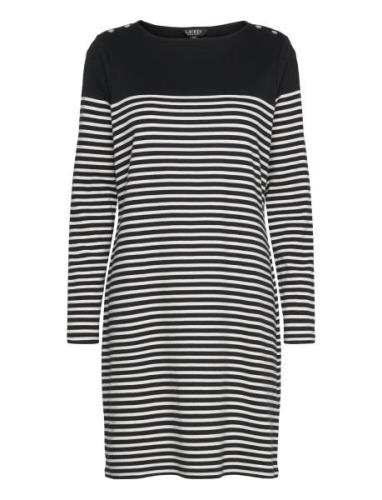 Striped Cotton Boatneck Dress Kort Kjole Black Lauren Women