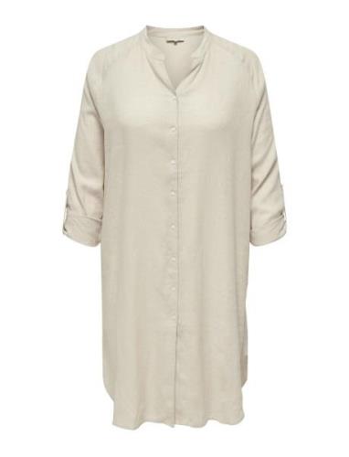 Cartokyo L/S Linen Blend Dress Wvn Knælang Kjole Cream ONLY Carmakoma