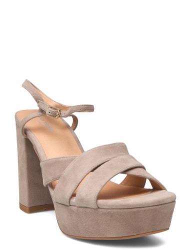 Nova Strap Suede Sandal Med Hæl Beige Shoe The Bear