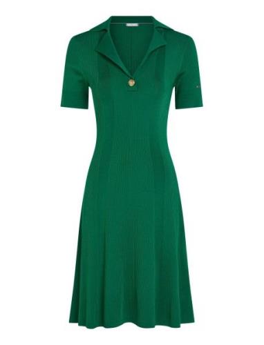 Rib Button F&F Polo Swt Dress Knælang Kjole Green Tommy Hilfiger