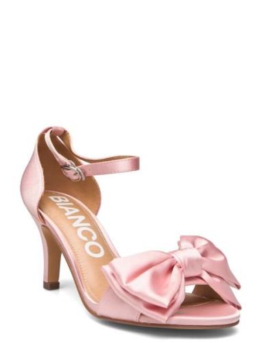 Biaadore Bow Sandal Satin Sandal Med Hæl Pink Bianco
