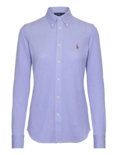 Slim Fit Knit Cotton Oxford Shirt Tops Shirts Long-sleeved Blue Polo R...