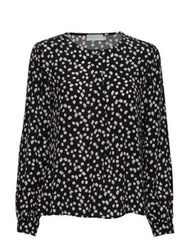 Ines Printed Blouse Tops Blouses Long-sleeved Black Morris Lady