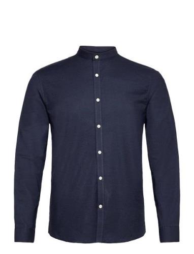 Oxford Manderin Superflex L/S Tops Shirts Casual Navy Lindbergh