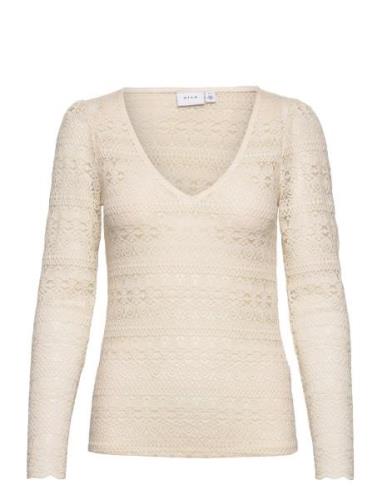 Vichikka Lace V-Neck L/S Top - Noos Tops T-shirts & Tops Long-sleeved ...