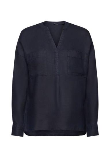 Linen Blouse Tops Blouses Long-sleeved Navy Esprit Collection