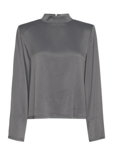 Shiny Longsleeve Top Tops T-shirts & Tops Long-sleeved Silver House Of...