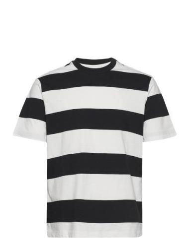 Striped Cotton T-Shirt Tops T-Kortærmet Skjorte Black Mango