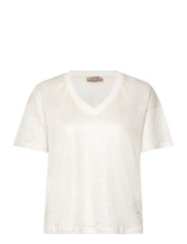 Casa V-Ss Foil Tee Tops T-shirts & Tops Short-sleeved Cream MOS MOSH