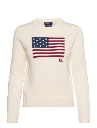 Flag Cotton Crewneck Sweater Tops Knitwear Jumpers Cream Polo Ralph La...
