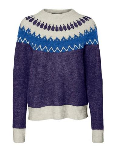 Vmsim Ls Nordic Pullover Ga Rep Lcs Tops Knitwear Jumpers Blue Vero Mo...