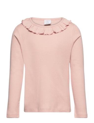 Top Drop Needle Frill Collar Tops T-shirts Long-sleeved T-Skjorte Pink...