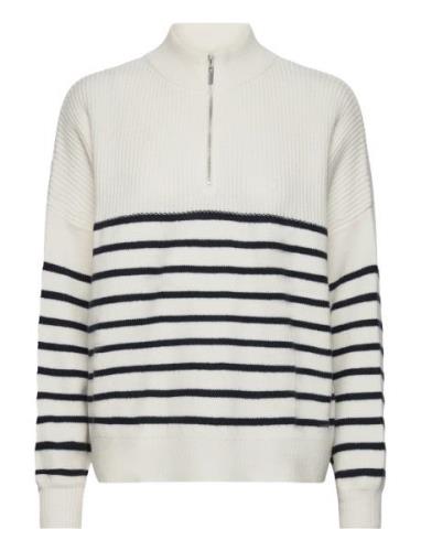 Striped Sweater With Zip Tops Knitwear Jumpers White Mango