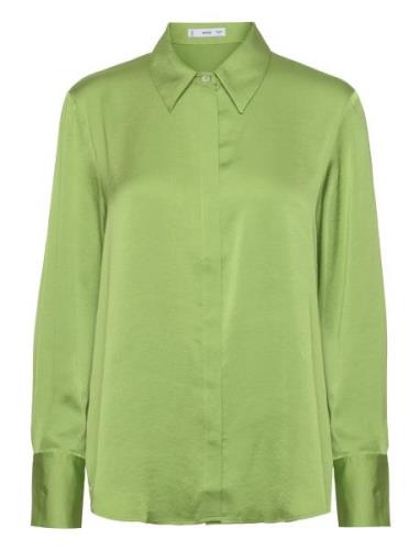 Satin Finish Flowy Shirt Tops Blouses Long-sleeved Green Mango