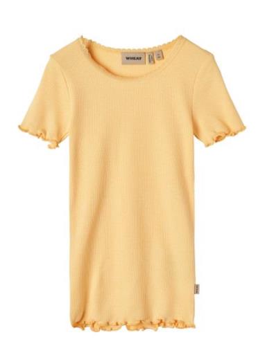 Rib T-Shirt S/S Katie Tops T-Kortærmet Skjorte Yellow Wheat