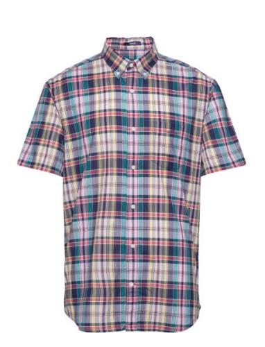 D1. Reg Colorful Check Ss Bd Tops Shirts Short-sleeved Blue GANT