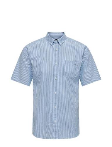 Onsremy Ss Slim Wash Stripe Oxford Shirt Tops Shirts Short-sleeved Blu...