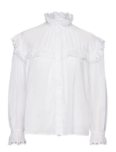 Embroidered Details Blouse Tops Blouses Long-sleeved White Mango