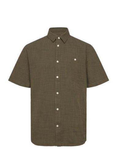 Regular Linen Look Short Sleeve Shi Tops Shirts Short-sleeved Green Kn...