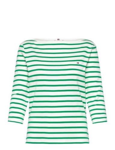 New Cody Slim Boat-Nk 3/4Slv Tops T-shirts & Tops Long-sleeved Green T...