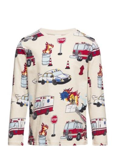 Top Ls Vehicles Fire Aop Tops T-shirts Long-sleeved T-Skjorte Cream Li...