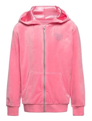 Hoodjacket Velour Tops Sweatshirts & Hoodies Hoodies Pink Lindex
