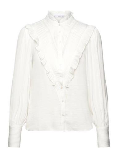 Shirt With Ruffle Detail Tops Blouses Long-sleeved White Mango