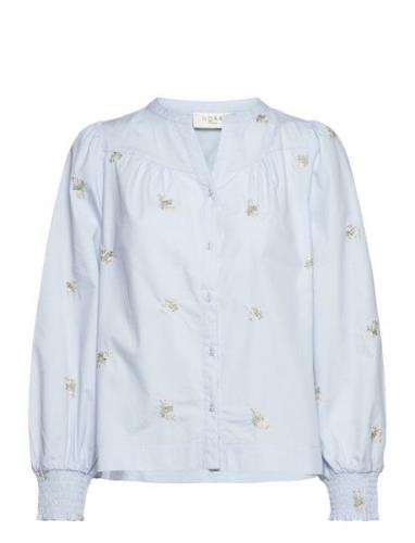 Miluna Embroidery Shirt Tops Shirts Long-sleeved Blue NORR